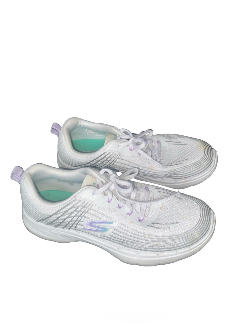 Skechers GoWalk Hyper Pillars Womens Size 9.5 White Silver Purple Walking Shoes